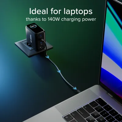 SBS - Cestovný adaptér Smart GaN 3x USB-C/USB-A, PD, 140 W, čierna