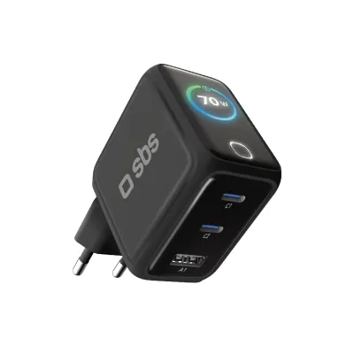 SBS - Cestovný adaptér Smart GaN, PD, 70 W, 2x USB-C/USB-A, čierna