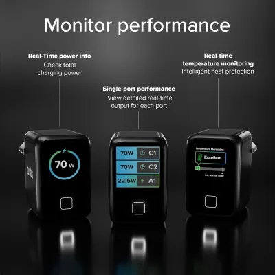 SBS - Cestovný adaptér Smart GaN, PD, 70 W, 2x USB-C/USB-A, čierna