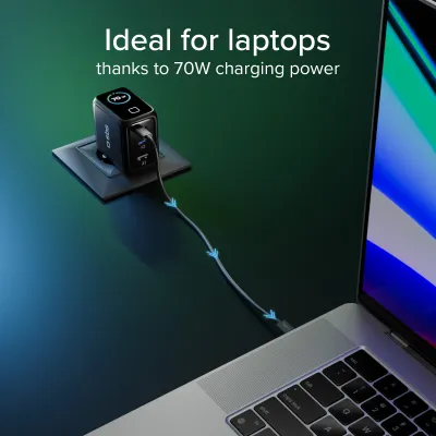 SBS - Cestovný adaptér Smart GaN, PD, 70 W, 2x USB-C/USB-A, čierna