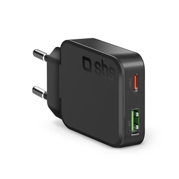 SBS - Cestovný adaptér Slim USB-A/USB-C, PD, 45 W, čierna