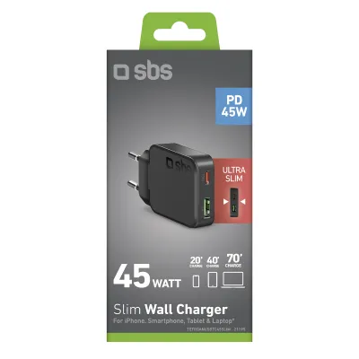 SBS - Cestovný adaptér Slim USB-A/USB-C, PD, 45 W, čierna