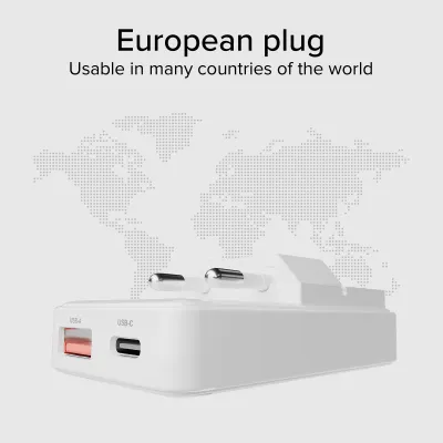 SBS - Sieťový adaptér Flexi, USB-A/USB-C, GaN, PD, 65 W, biela