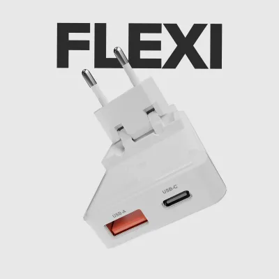 SBS - Sieťový adaptér Flexi, USB-A/USB-C, GaN, PD, 65 W, biela