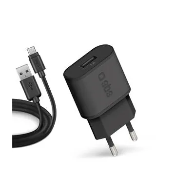 SBS - Cestovná nabíjacia sada USB-A/Micro USB, 1 A, 100/250V, čierna
