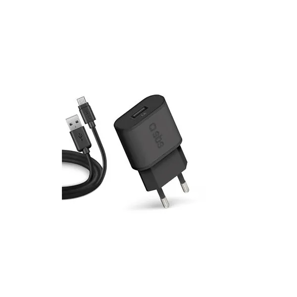 SBS - Cestovná nabíjacia sada USB-A/Micro USB, 1 A, 100/250V, čierna