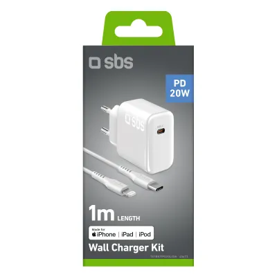 SBS - Cestovná nabíjacia sada Ultra Fast Charge, USB-C PD 20 W/Lightning, biela