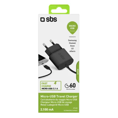 SBS - Cestovná nabíjačka Micro-USB, 2,1 A, čierna