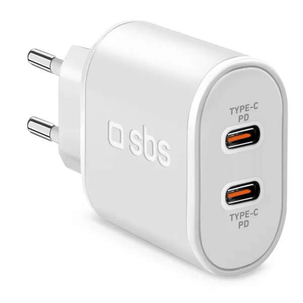 SBS - Cestovný adaptér 2x USB-C Power Delivery, 20 W, biela