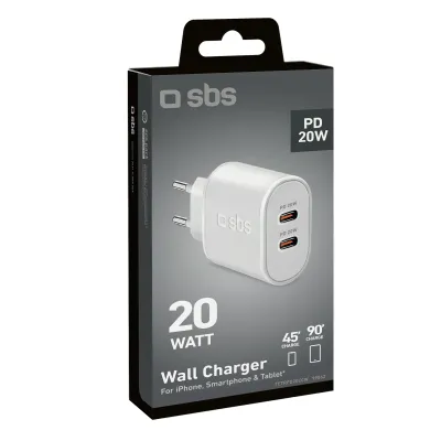 SBS - Cestovný adaptér 2x USB-C Power Delivery, 20 W, biela