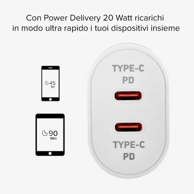SBS - Cestovný adaptér 2x USB-C Power Delivery, 20 W, biela
