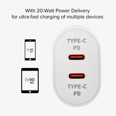 SBS - Cestovný adaptér 2x USB-C Power Delivery, 20 W, biela