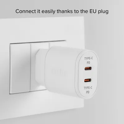 SBS - Cestovný adaptér 2x USB-C Power Delivery, 20 W, biela