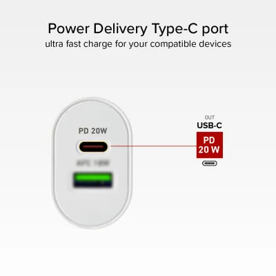 SBS - Cestovný adaptér USB-C PD 20 W/USB-A AFC 18 W, biela