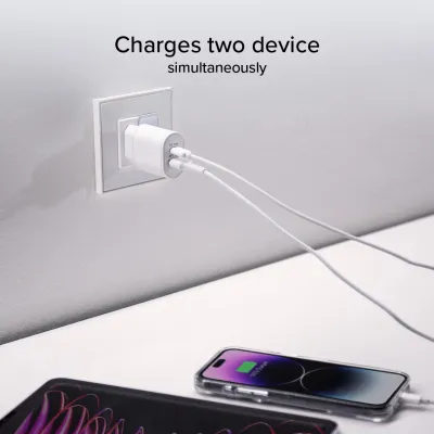 SBS - Cestovný adaptér USB-C PD 20 W/USB-A AFC 18 W, biela