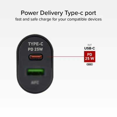 SBS - Cestovný adaptér USB-A AFC/USB-C, PD 25W, čierna