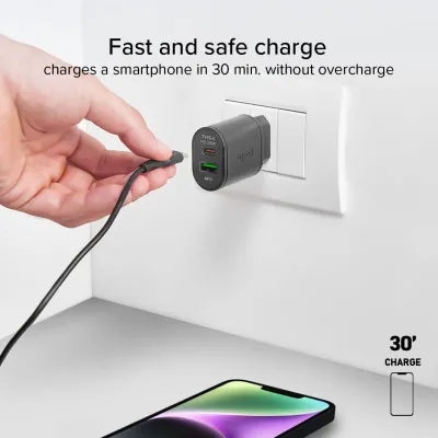 SBS - Cestovný adaptér USB-A AFC/USB-C, PD 25W, čierna