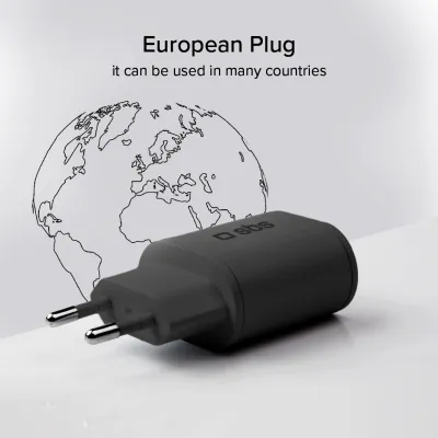SBS - Cestovný adaptér USB-A AFC/USB-C, PD 25W, čierna