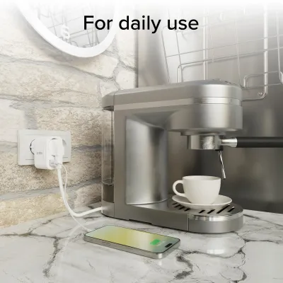 SBS - Viacportový cestovný adaptér USB-C/USB-A/Schuko, PD 20 W, biela