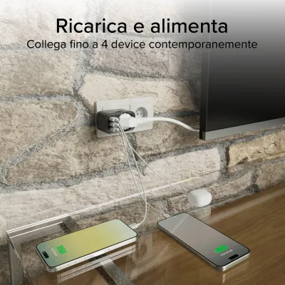 SBS - Viacportový cestovný adaptér 2x USB-C/USB-A/Schuko, PD 30 W, čierna
