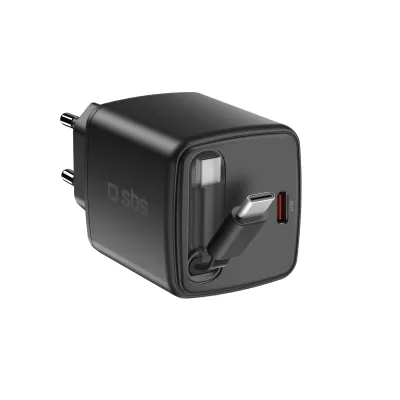 SBS - Cestovný adaptér s káblom USB-C, PD, 45 W, čierna
