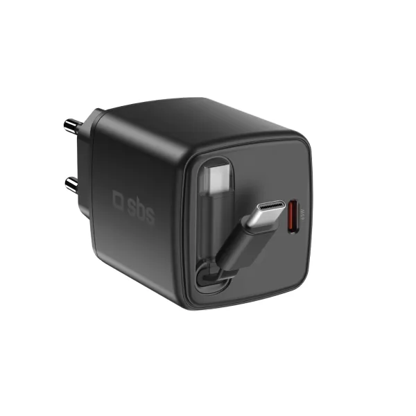 SBS - Cestovný adaptér s káblom USB-C, PD, 65 W, čierna