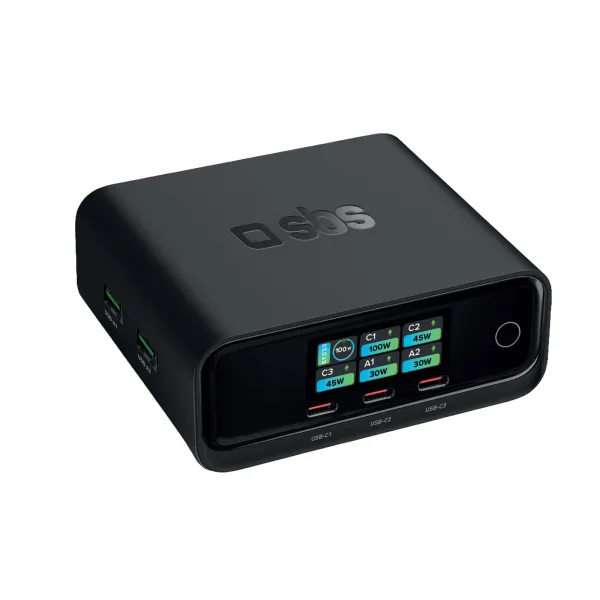 SBS - Nabíjacia stanica 3 xUSB-C, 2 xUSB-A, GaN, 100 W, čierna