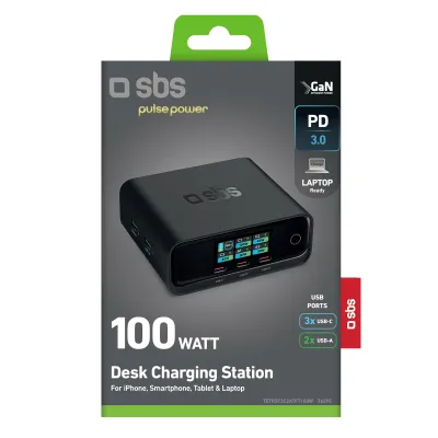 SBS - Nabíjacia stanica 3 xUSB-C, 2 xUSB-A, GaN, 100 W, čierna