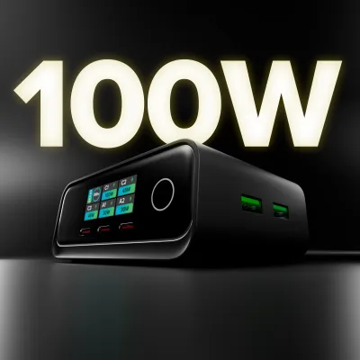 SBS - Nabíjacia stanica 3 xUSB-C, 2 xUSB-A, GaN, 100 W, čierna
