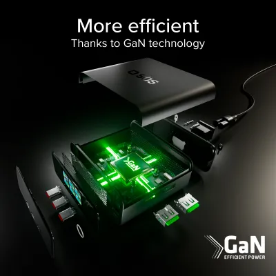 SBS - Nabíjacia stanica 3 xUSB-C, 2 xUSB-A, GaN, 100 W, čierna