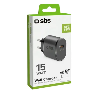 SBS - Cestovný adaptér USB-C, AFC, 15 W, čierna
