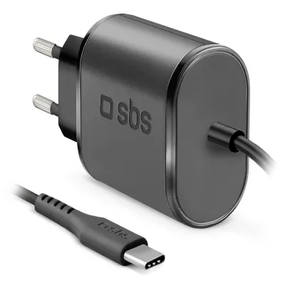 SBS - Cestovná nabíjačka s ultra rýchlym nabíjaním USB-C, 3,1 A, 1m, čierna