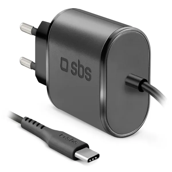 SBS - Cestovná nabíjačka s ultra rýchlym nabíjaním USB-C, 3,1 A, 1m, čierna