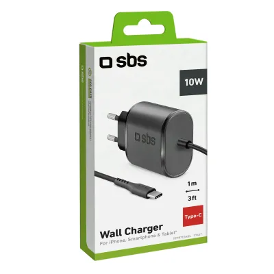 SBS - Cestovná nabíjačka s ultra rýchlym nabíjaním USB-C, 3,1 A, 1m, čierna