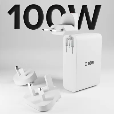 SBS - Cestovný nabíjací adaptér pre US/EU/UK/AUS 3x USB-C/USB-A, PD 100 W, biela