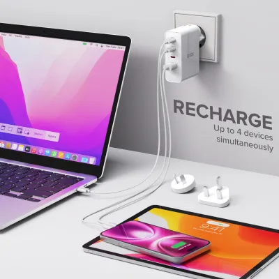 SBS - Cestovný nabíjací adaptér pre US/EU/UK/AUS 3x USB-C/USB-A, PD 100 W, biela