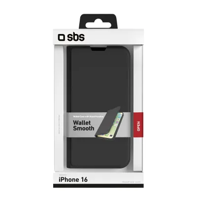 SBS - Puzdro Book Wallet Smooth pre iPhone 16, čierna