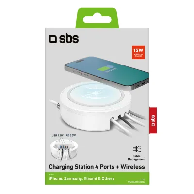 SBS - Nabíjacia stanica 4 porty/bezdrôtová, 15 W, biela