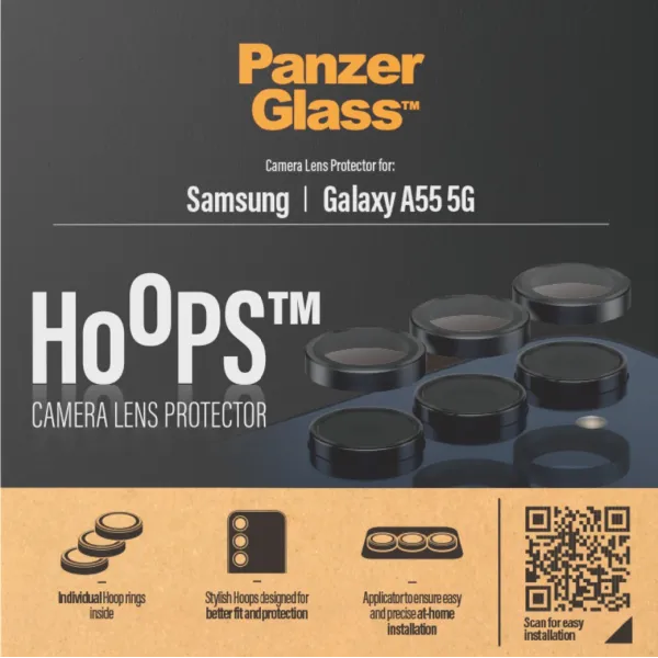 PanzerGlass - Ochranný kryt objektívu Hoops pre Samsung Galaxy A55 5G, čierna
