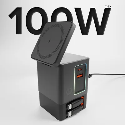 SBS - Bezdrôtový napájací dok 6 v 1, 100 W, čierna