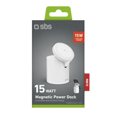 SBS - Magnetická nabíjacia stanica 2 v 1, 15 W, biela