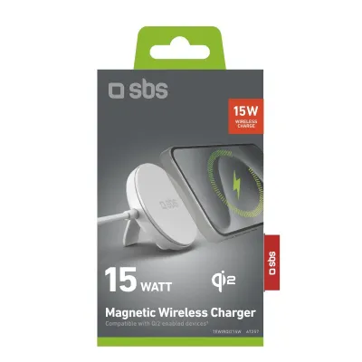 SBS - Bezdrôtová magnetická nabíjačka so stojanom Qi2, 15 W, biela