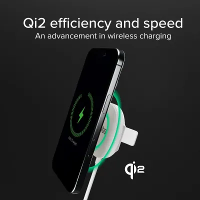 SBS - Bezdrôtová magnetická nabíjačka so stojanom Qi2, 15 W, biela