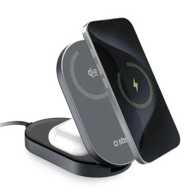 SBS - Bezdrôtová nabíjacia stanica Power Fold 2 v 1, 35 W, Qi2, USB-C, čierna