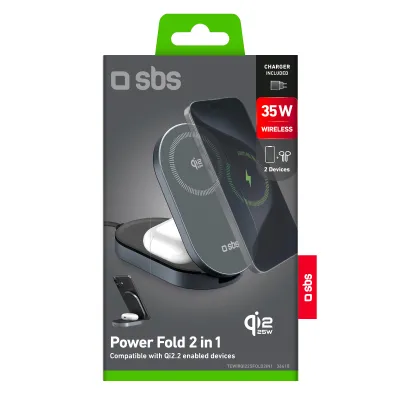 SBS - Bezdrôtová nabíjacia stanica Power Fold 2 v 1, 35 W, Qi2, USB-C, čierna