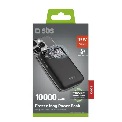 SBS - PowerBank 10000 mAh 15 W, Frezee Mag, s chladiacim ventilátorom, čierna