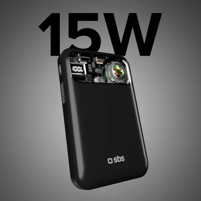 SBS - PowerBank 10000 mAh 15 W, Frezee Mag, s chladiacim ventilátorom, čierna