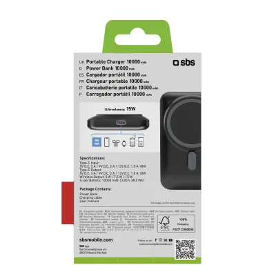 SBS - PowerBank 10000 mAh 15 W, Frezee Mag, s chladiacim ventilátorom, čierna