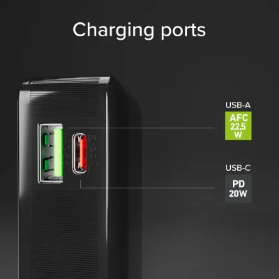 SBS - Powerbank 10000 mAh 20 W, Power Delivery, LCD, s integrovaným káblom, 2x USB-C/USB-A, čierna