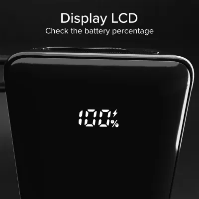 SBS - Powerbank 10000 mAh 20 W, Power Delivery, LCD, s integrovaným káblom, 2x USB-C/USB-A, čierna